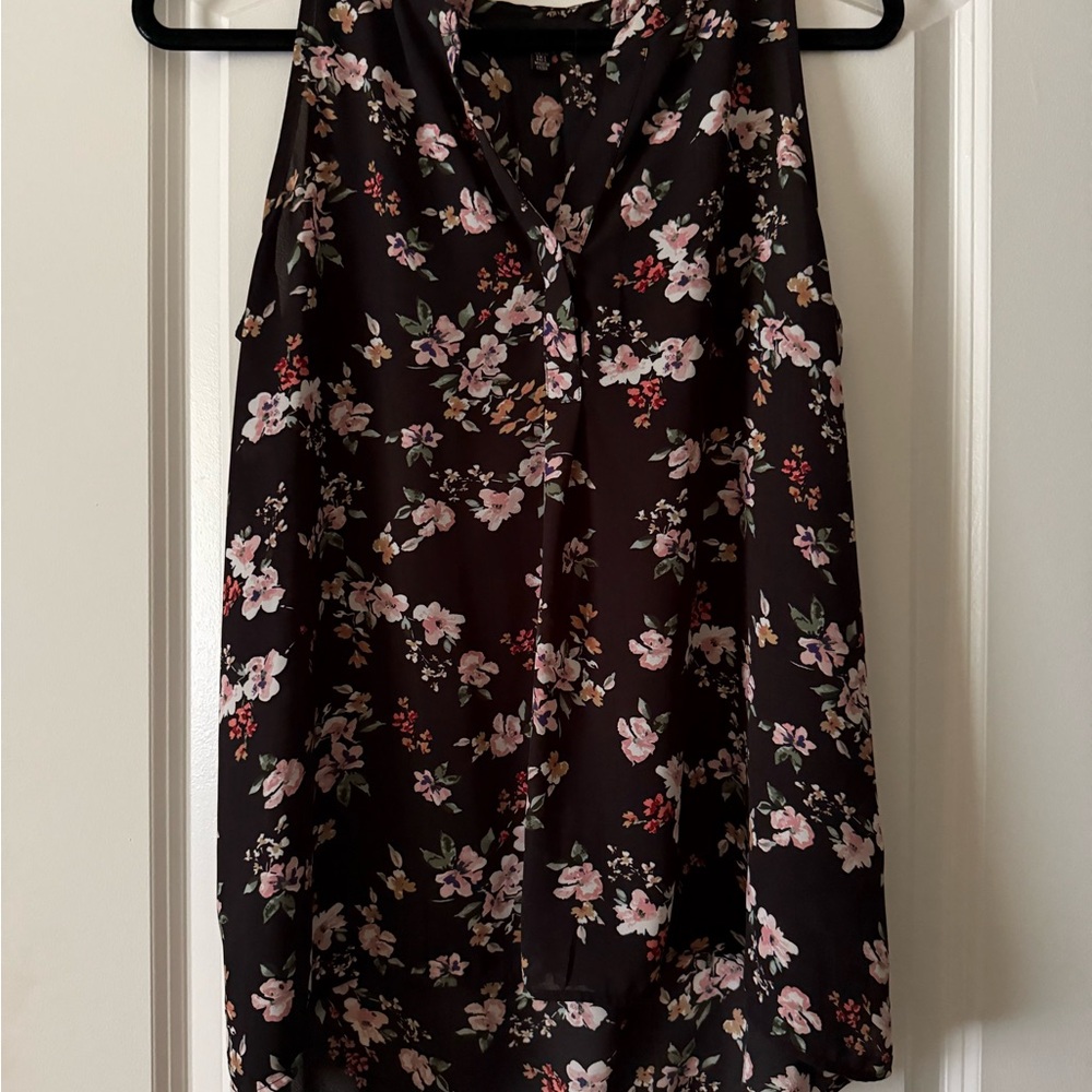 Floral Sleeveless Top - Black and Pink